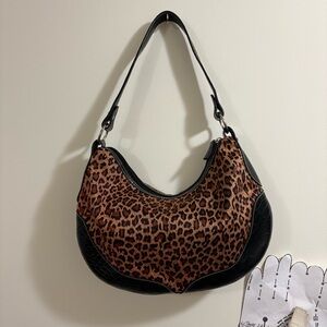 Vintage Leopard Print Hobo Bag with Black Accents